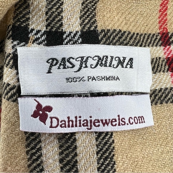 Beige Plaid Pashima Cashmere Unisex Scarf Women’s Men’s Luxurious Soft - Picture 3 of 10
